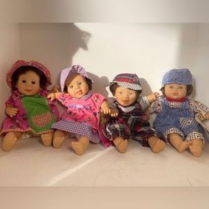 GIGO Palm Pals Bean Bag Kids 1997  Baby Dolls 8" Expressions Lot of 4